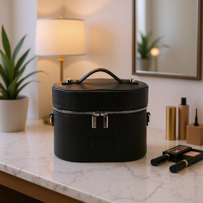 Women's Light-Luxury Cosmetic Bag With Handle | PU Leather Makeup Organizer